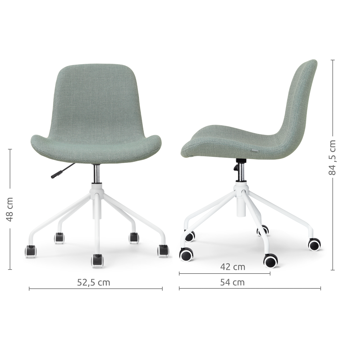 afmetingen van de Nout-Fé bureaustoel saliegroen - wit onderstel