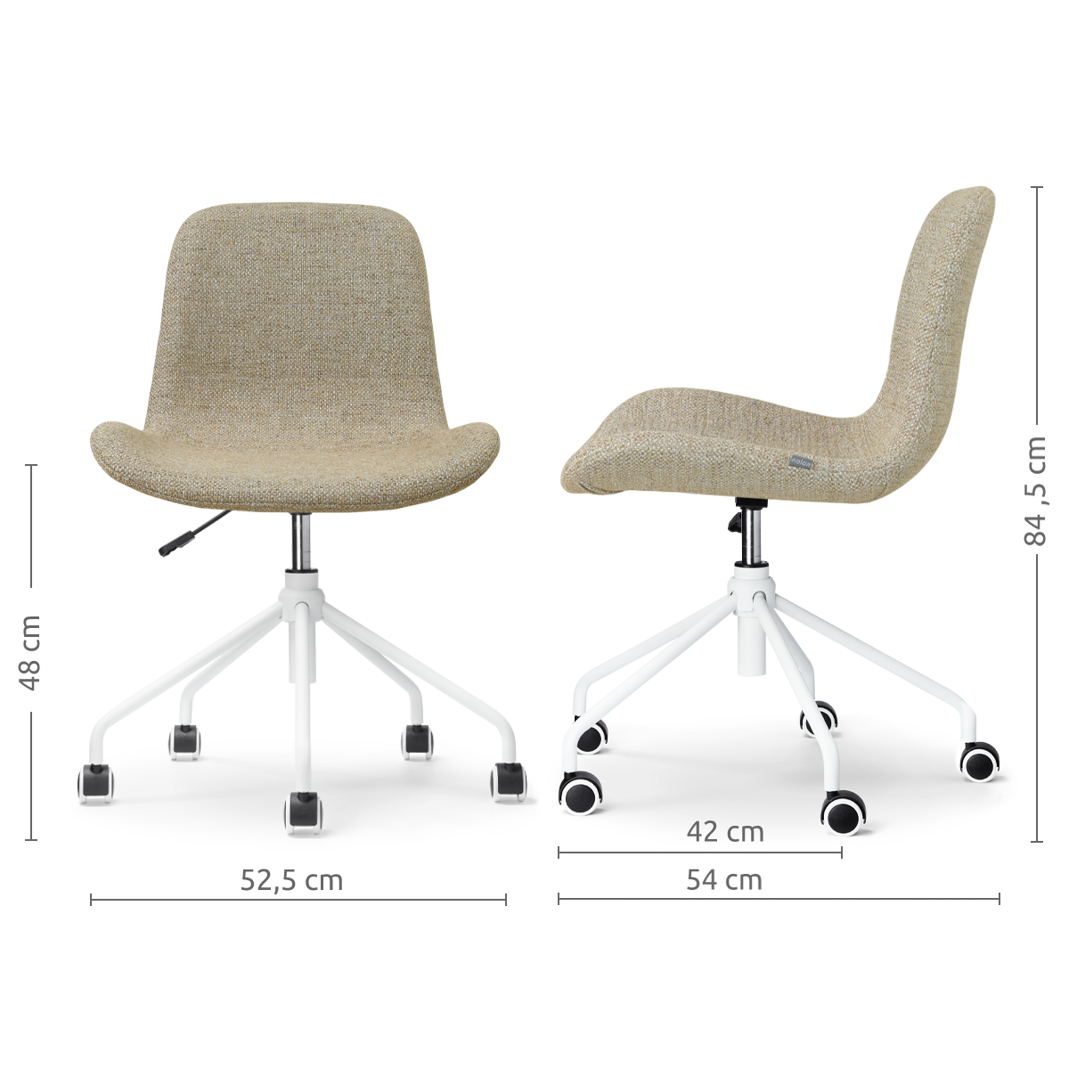 afmetingen van de Nout-Fé bureaustoel taupe melange - wit onderstel
