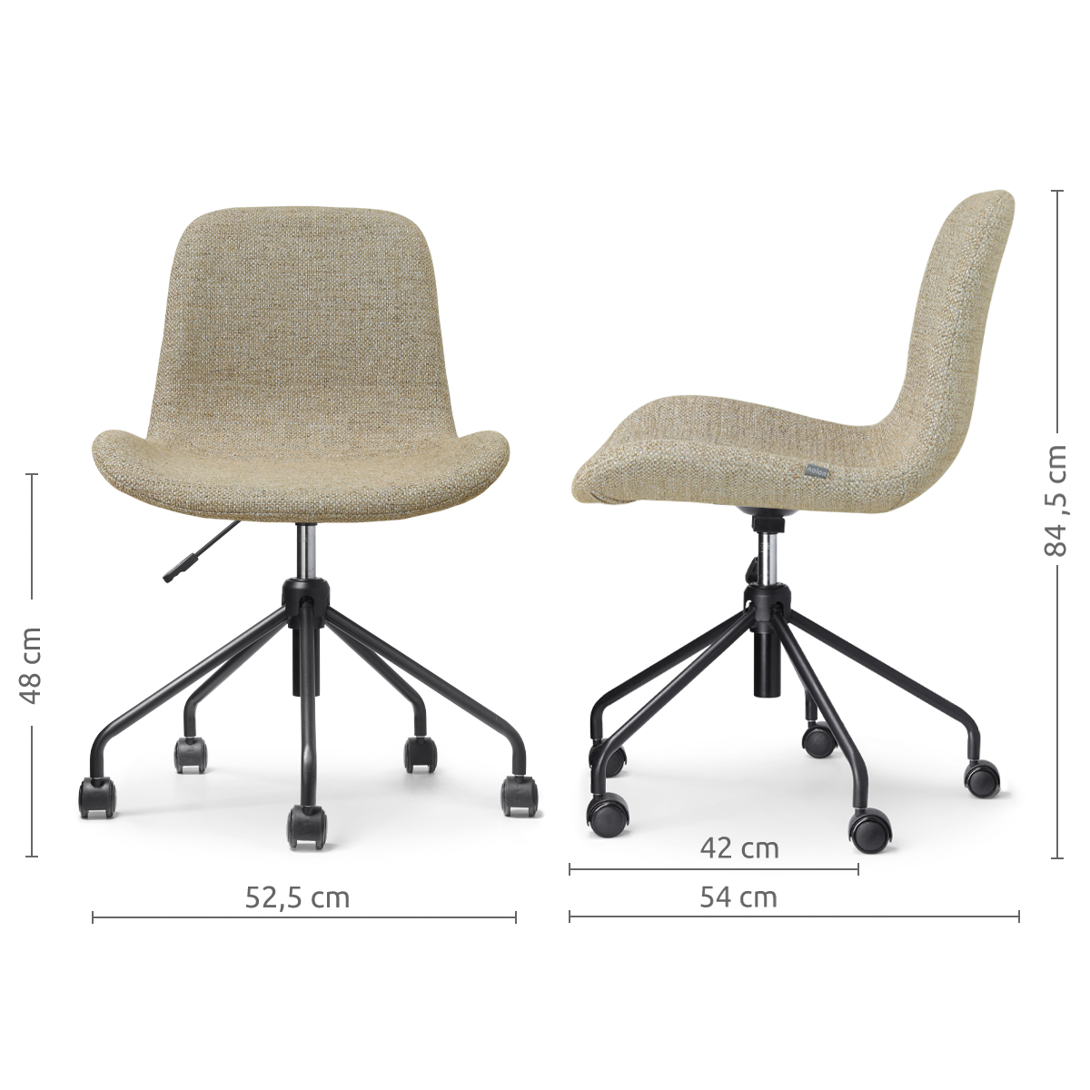 afmetingen van de Nout-Fé bureaustoel taupe melange - zwart onderstel