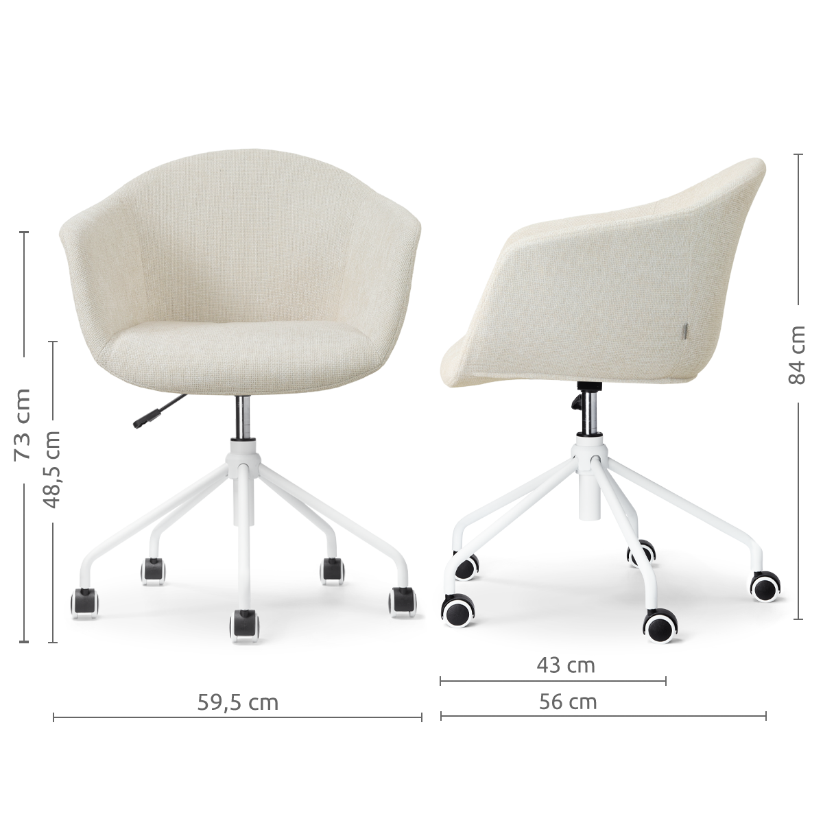 afmetingen van de Nout-Otis bureaustoel cottonbeige - wit onderstel