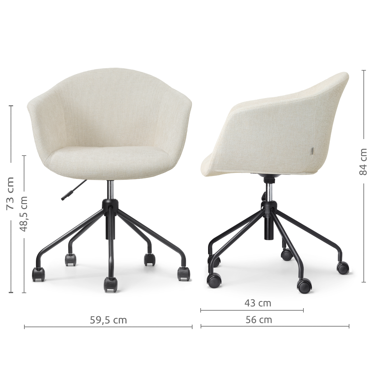afmetingen van de Nout-Otis bureaustoel cottonbeige - zwart onderstel