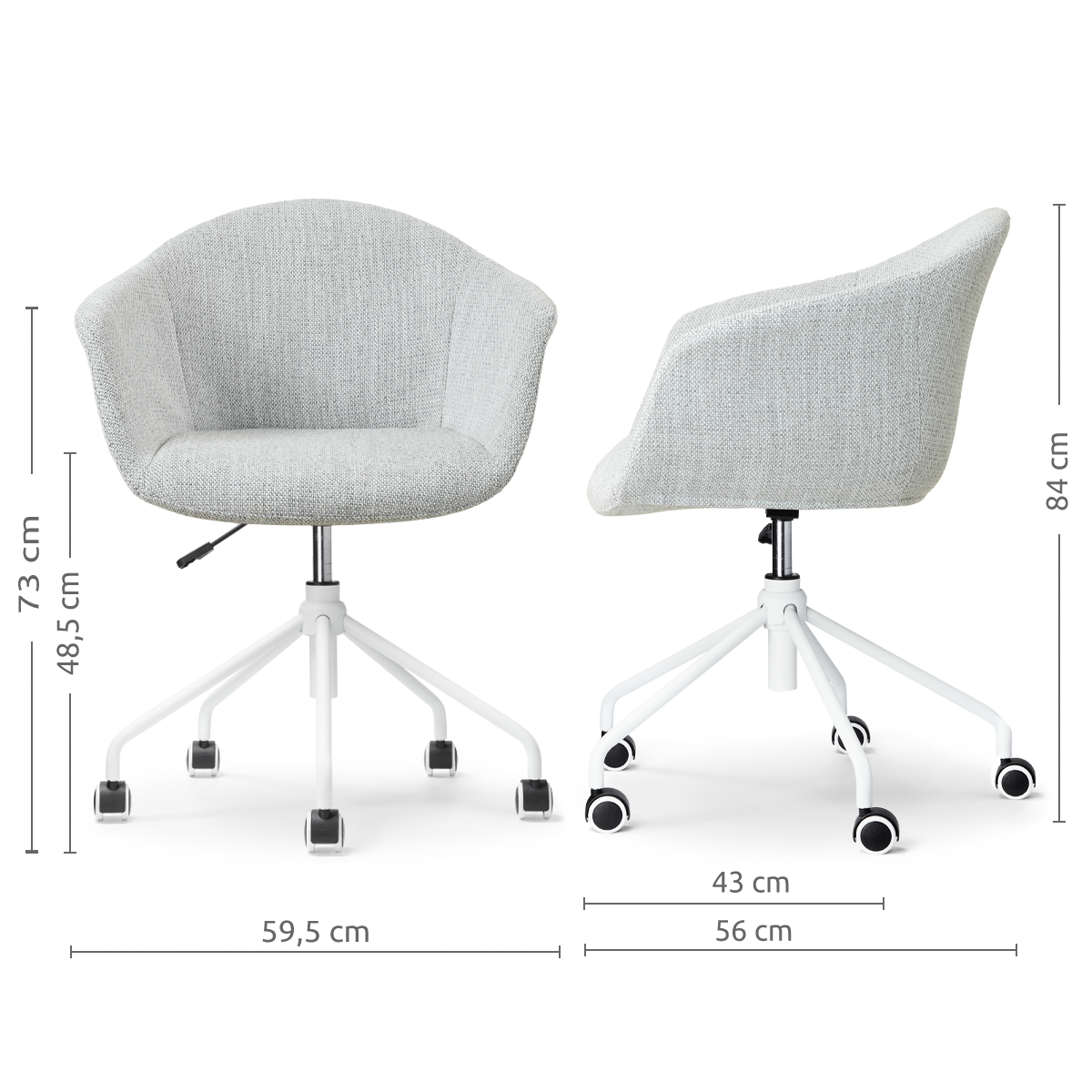 afmetingen van de Nout-Otis bureaustoel grijs melange - wit onderstel