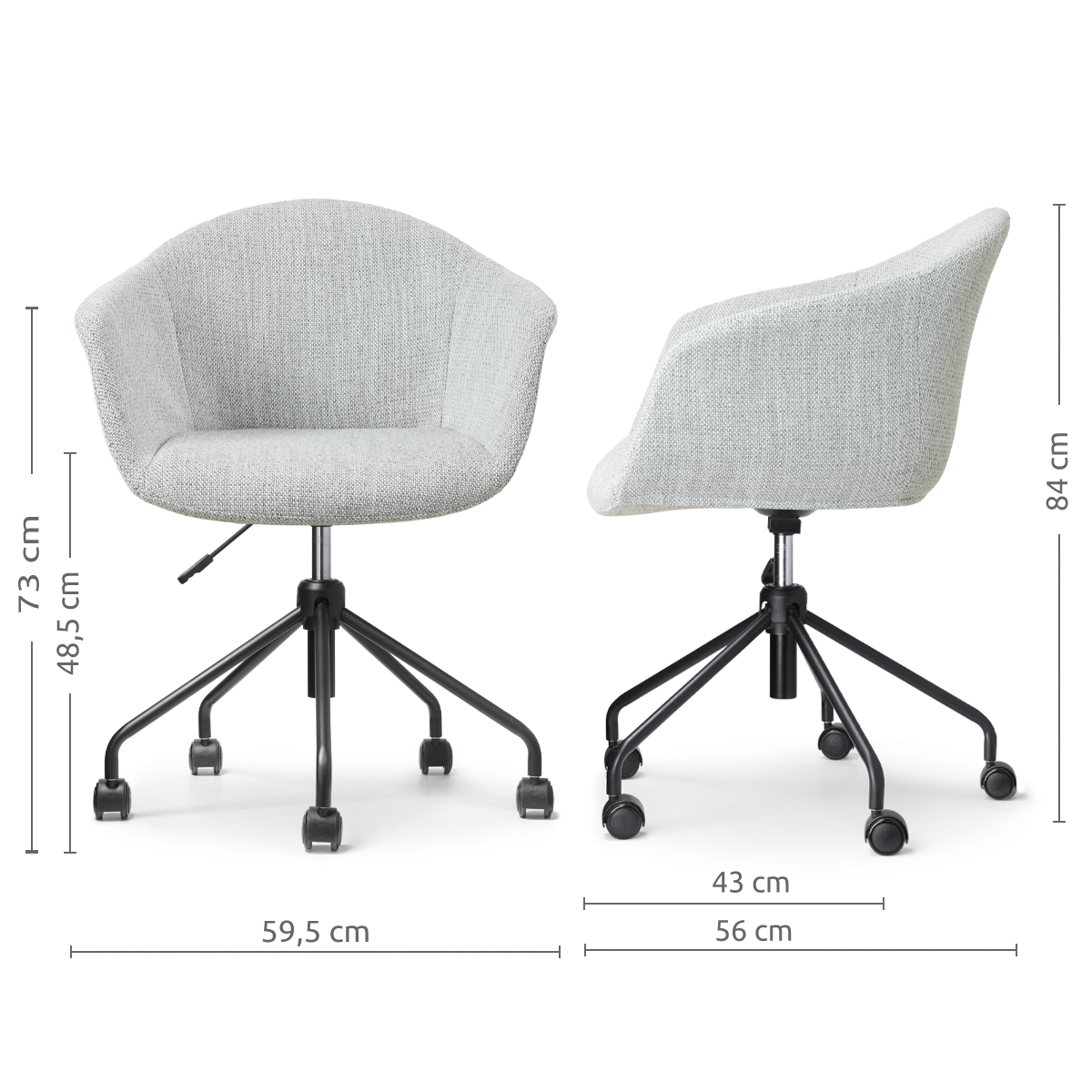 afmetingen van de Nout-Otis bureaustoel grijs melange - zwart onderstel