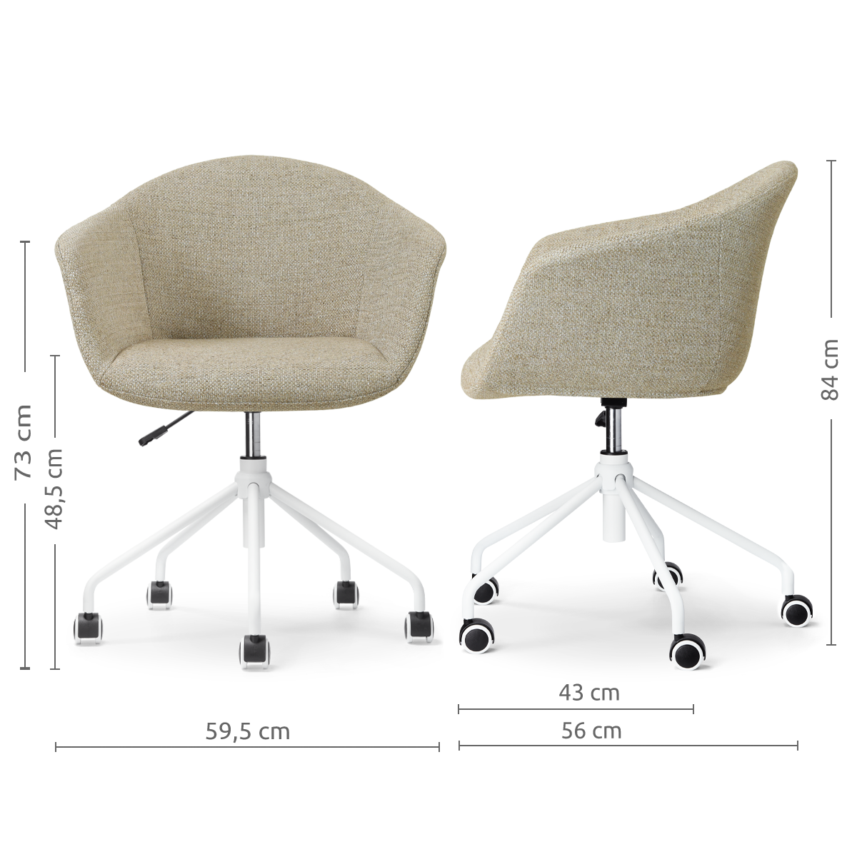 afmetingen van de Nout-Otis bureaustoel taupe melange - wit onderstel