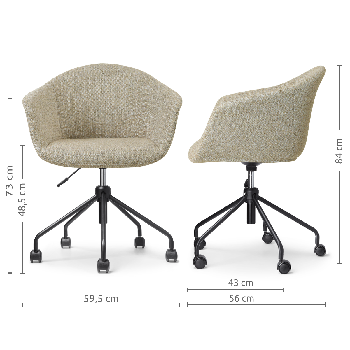 afmetingen van de Nout-Otis bureaustoel taupe melange - zwart onderstel