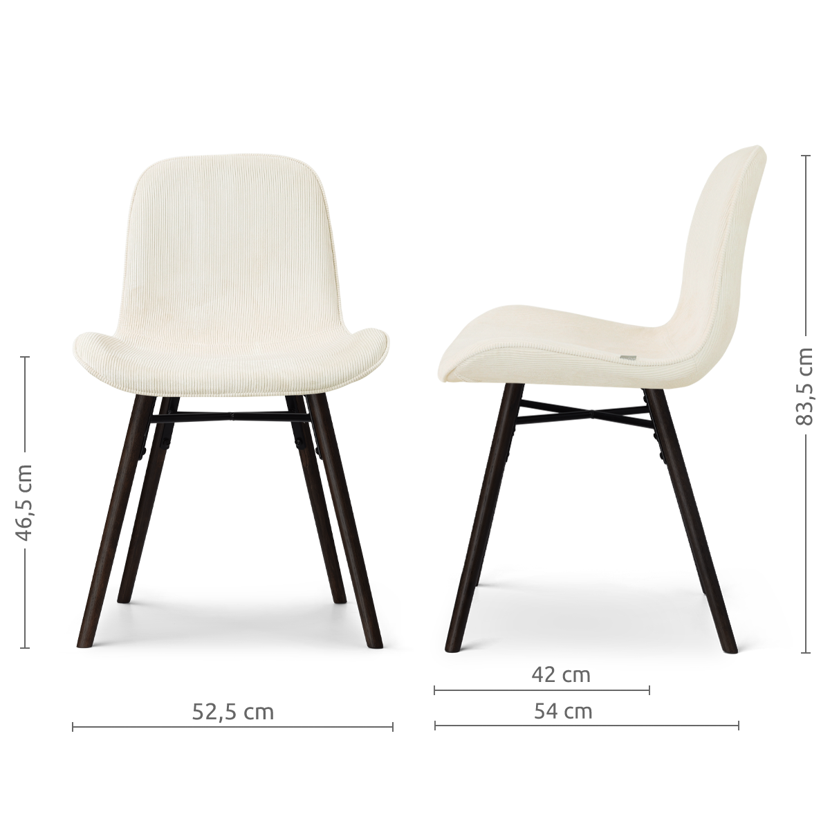 afmetingen van de Nena-Fé eetkamerstoel rib beige - zwart houten onderstel