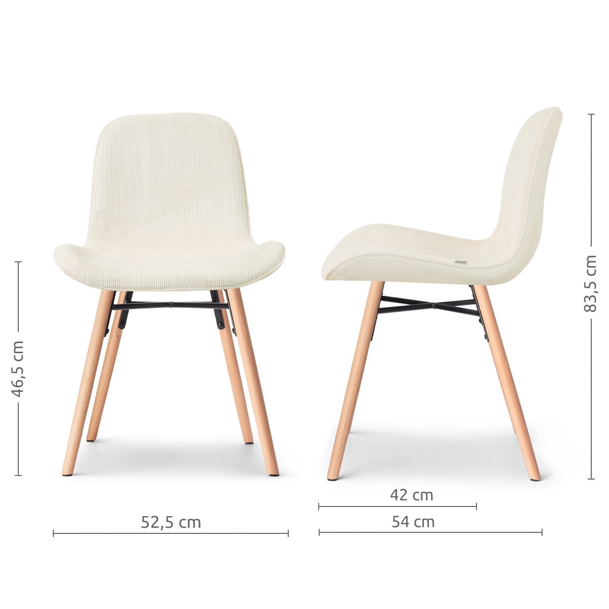 afmetingen van de Nena-Fé eetkamerstoel rib beige - houten onderstel