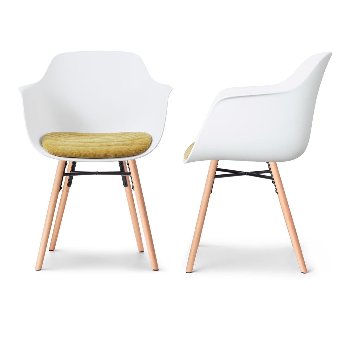 maatvoering van de Nena-Liz eetkamerstoel wit met warm oker zitkussen - houten onderstel