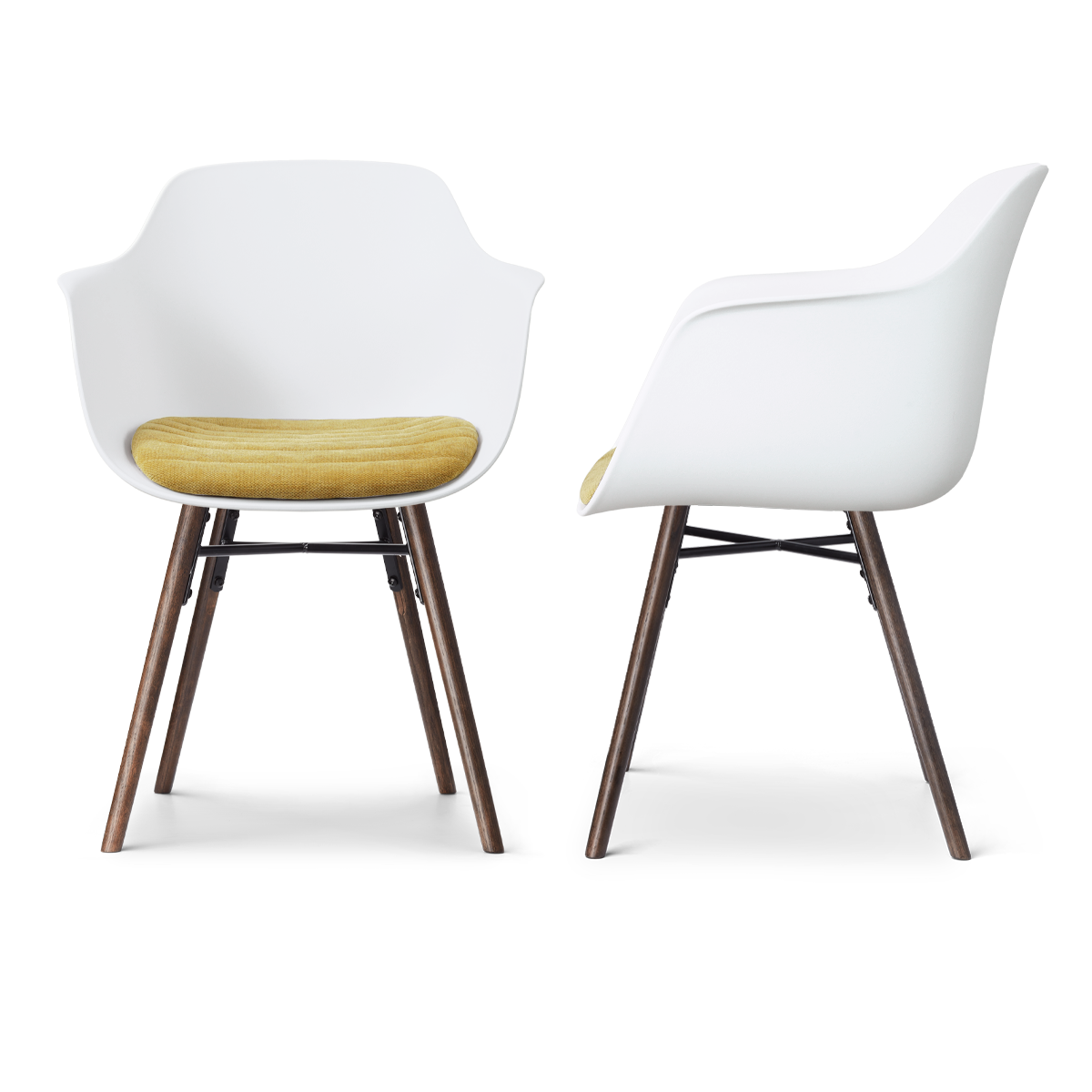 maatvoering van de Nena-Liz eetkamerstoel wit met warm oker zitkussen - walnoot houten onderstel