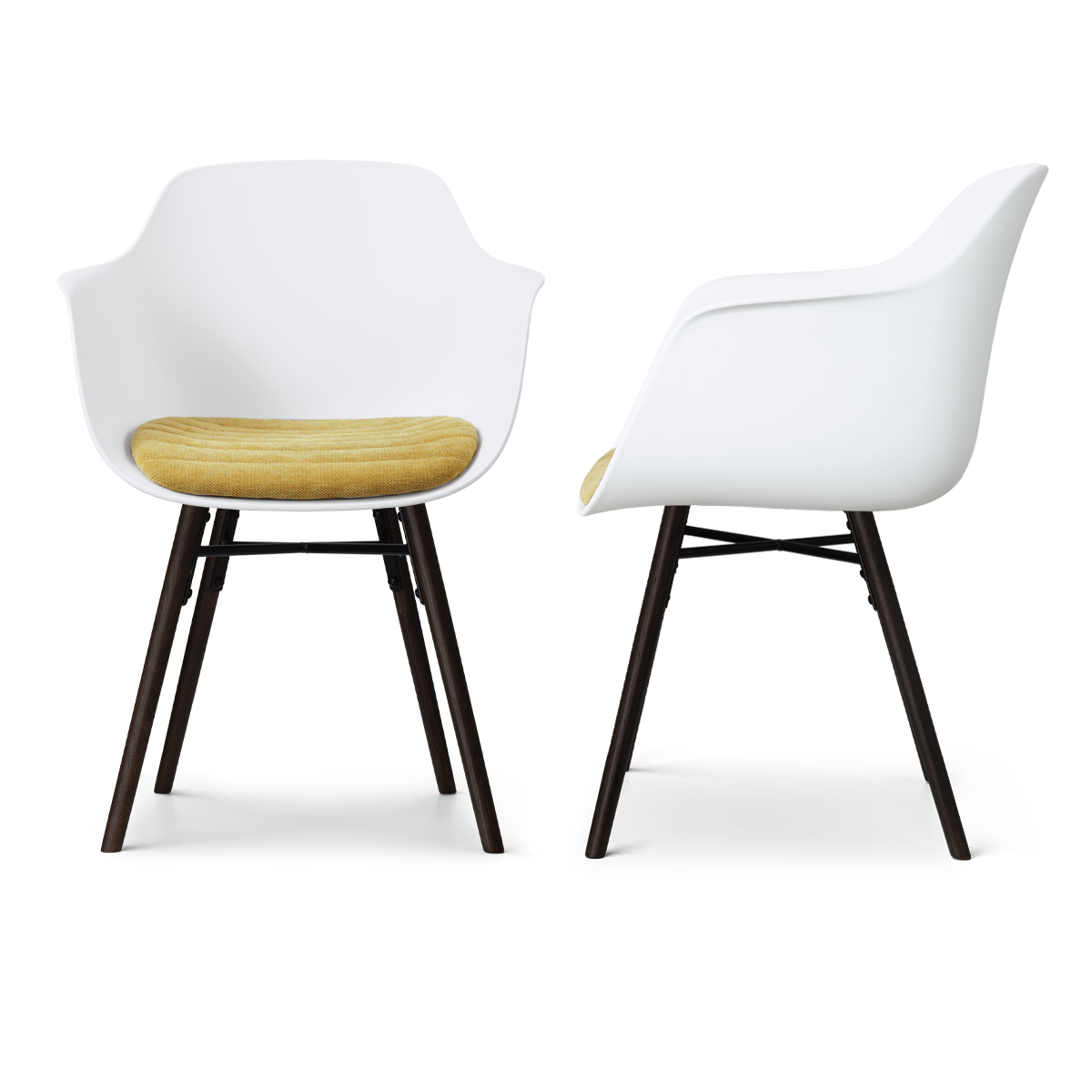 maatvoering van de Nena-Liz eetkamerstoel wit met warm oker zitkussen - zwart houten onderstel