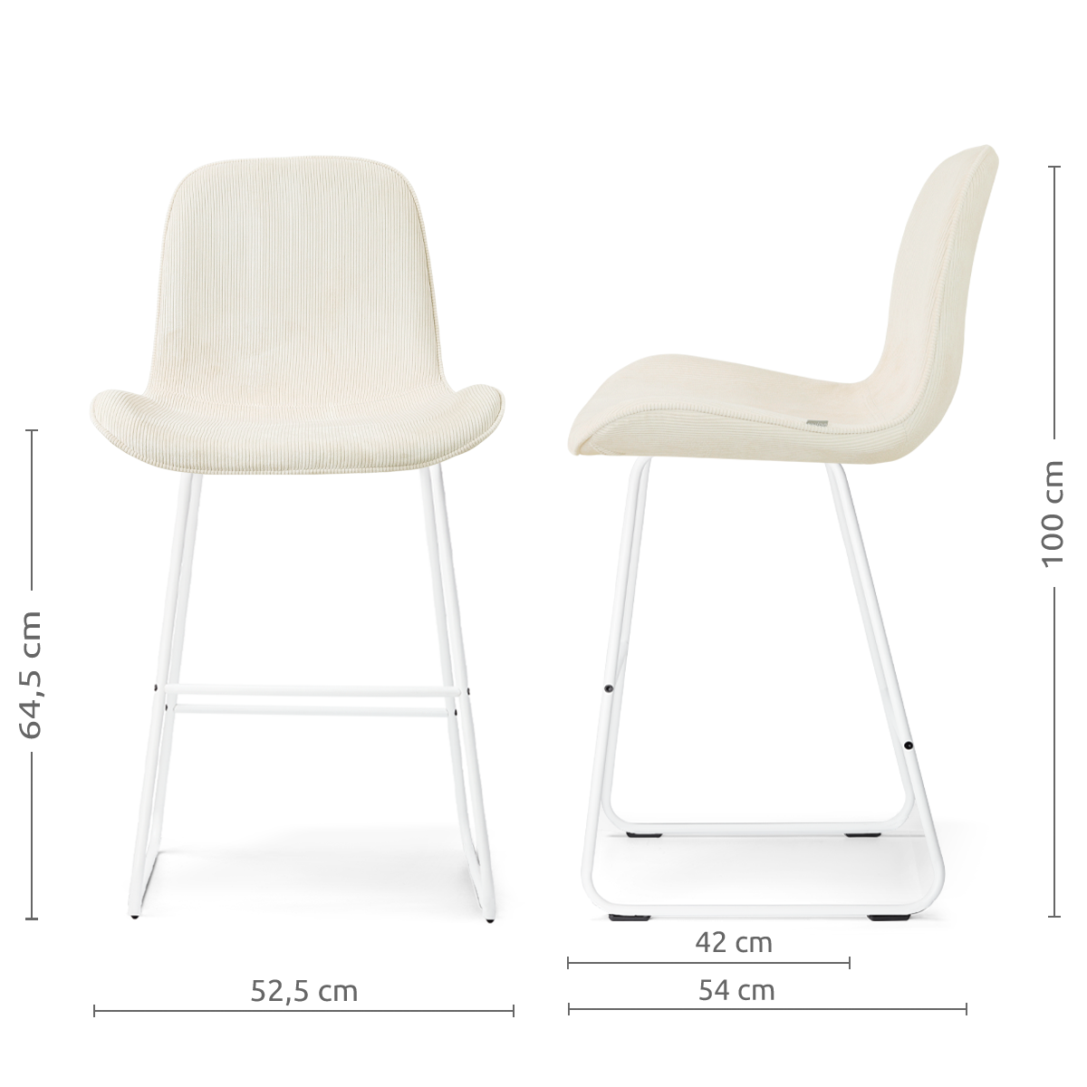 afmetingen van de Nino-Fé barkruk rib beige - wit onderstel - 65 cm