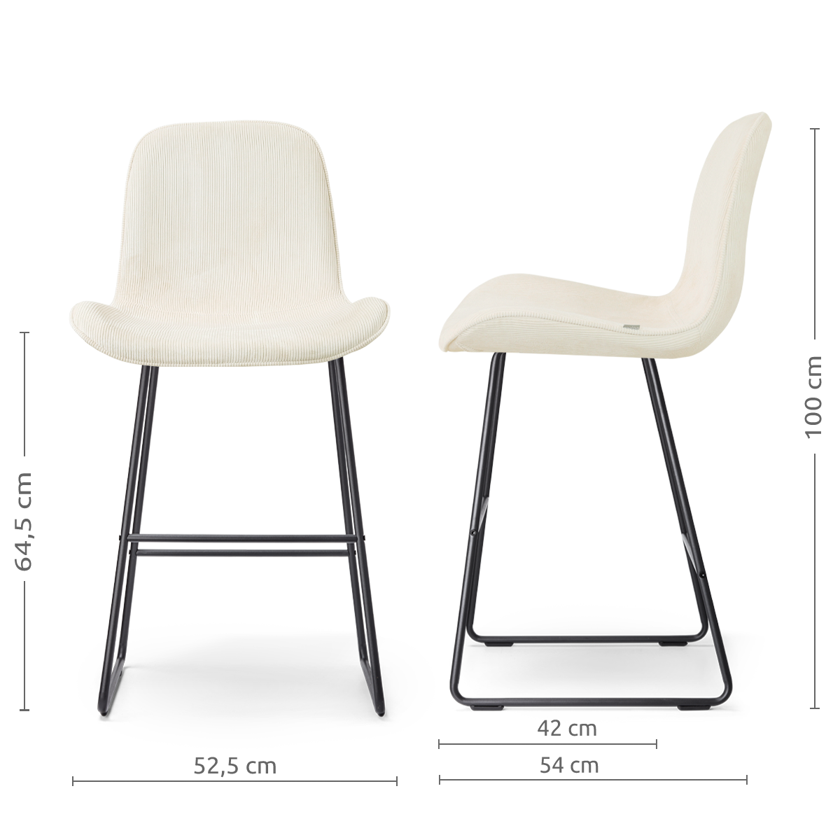 afmetingen van de Nino-Fé barkruk rib beige - zwart onderstel - 75 cm