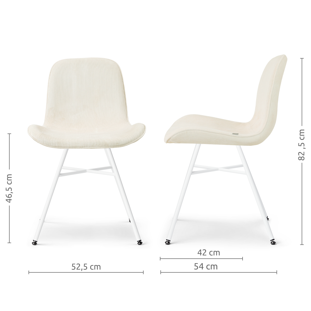 afmetingen van de Noa-Fé eetkamerstoel rib beige - wit onderstel