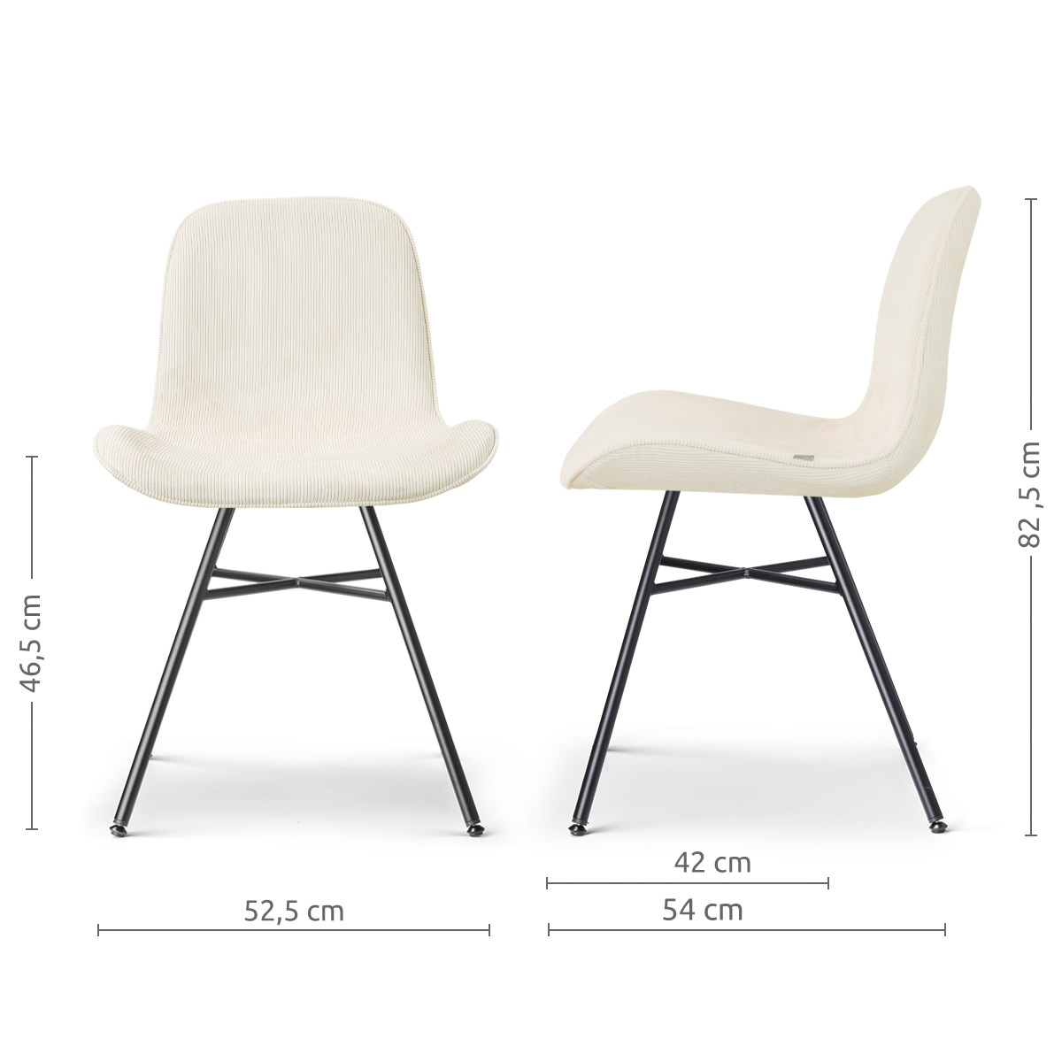 afmetingen van de Noa-Fé eetkamerstoel rib beige - zwart onderstel