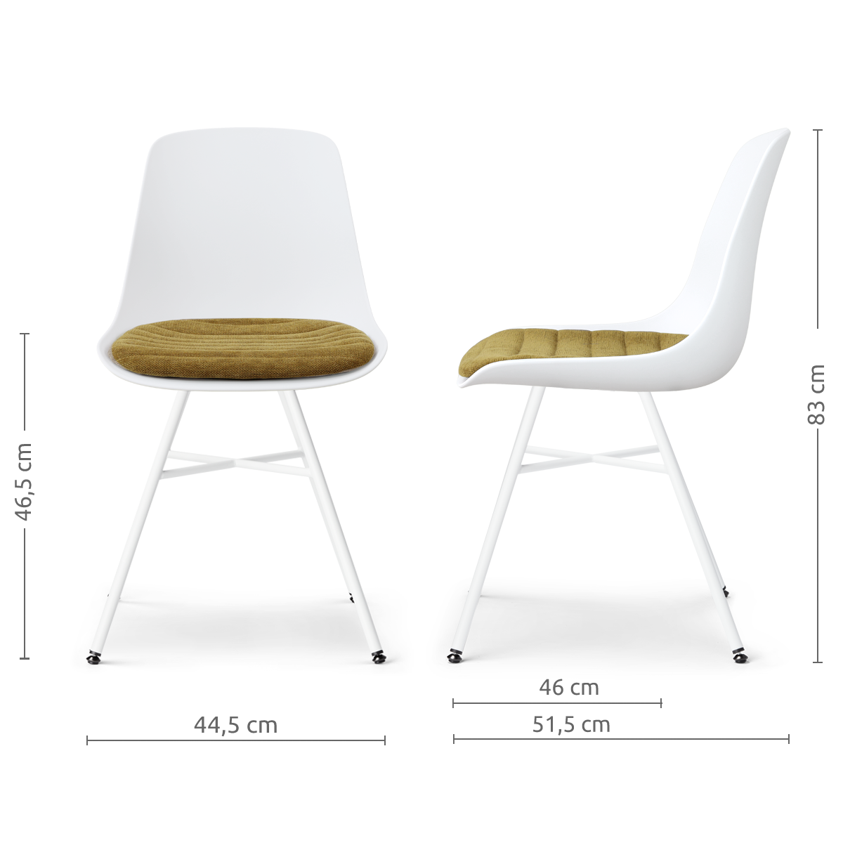 afmetingen van de Noa-Liv eetkamerstoel wit met mosgroen zitkussen - wit onderstel