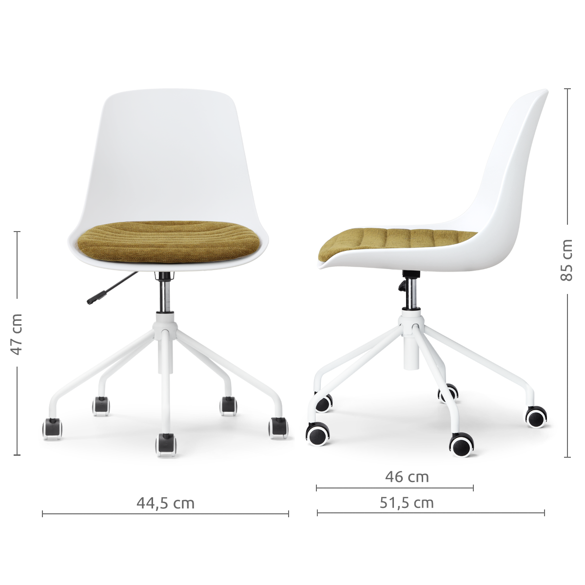afmetingen van de Nout-Liv eetkamerstoel wit met mosgroen zitkussen - wit onderstel