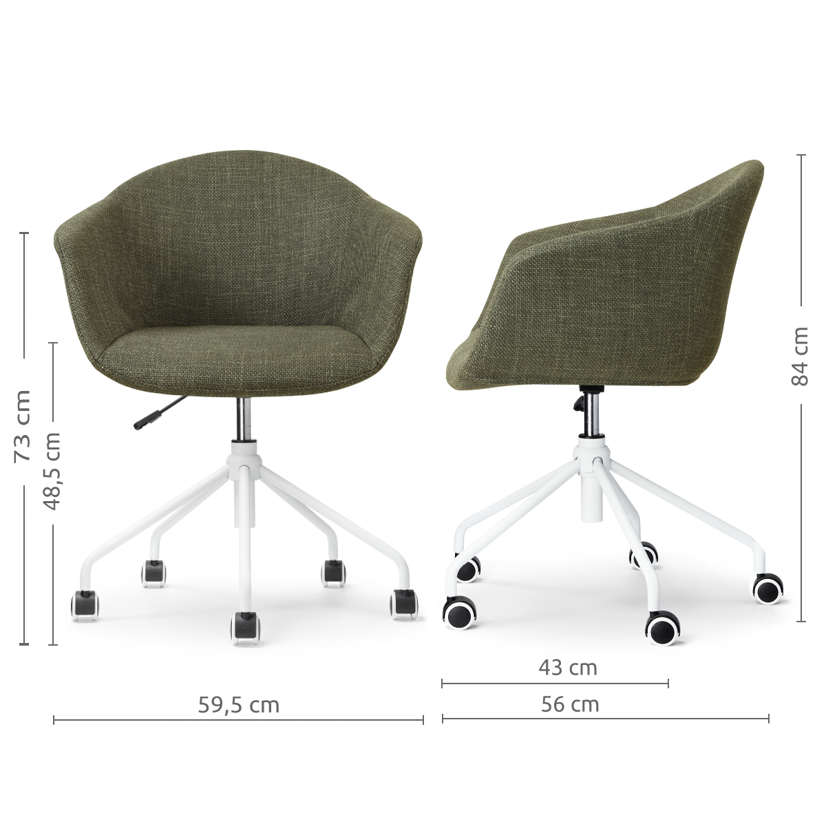 afmetingen van de Nout-Otis bureaustoel forestgroen- wit onderstel