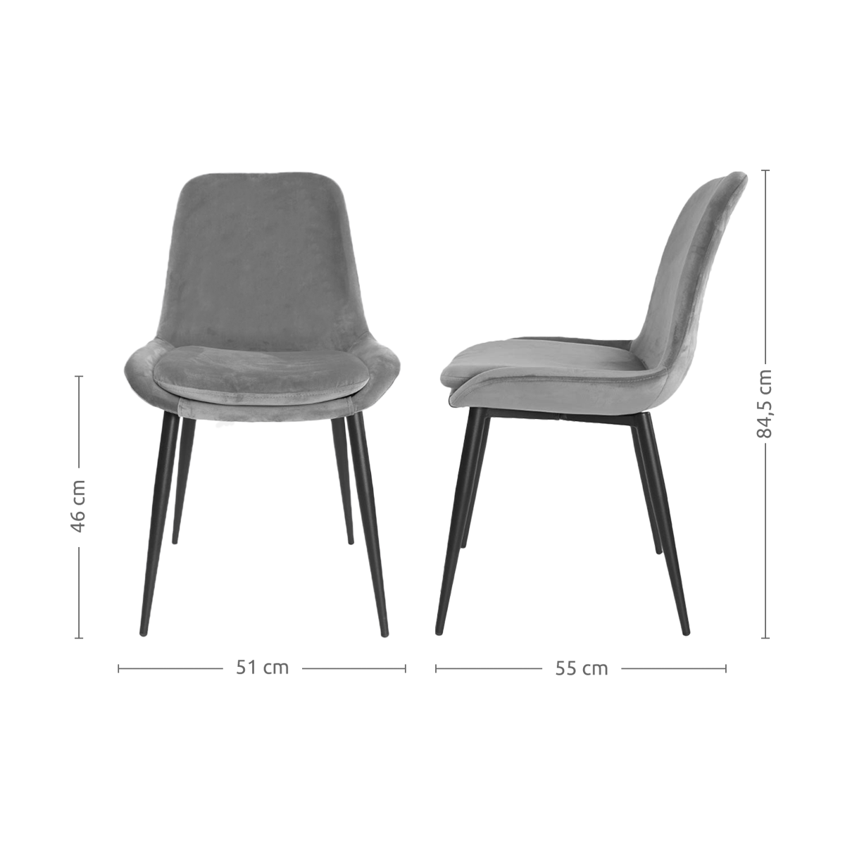mooie velvet eetkamerstoel grijs - metalen onderstel