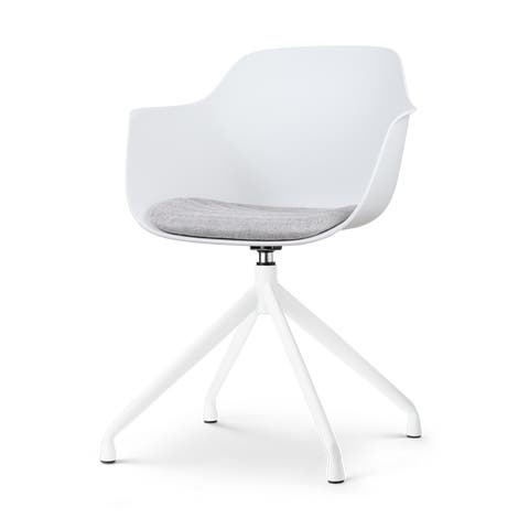 Nola-Liz draaibare eetkamerstoel wit met lichtgrijs zitkussen - wit onderstel