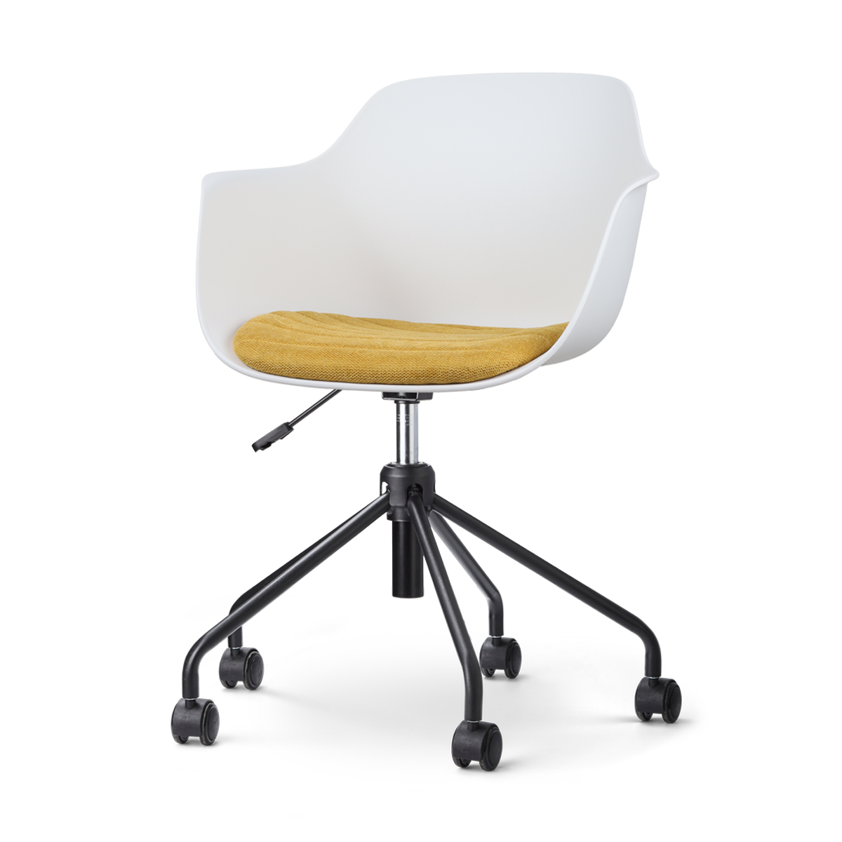 Nout-Liz bureaustoel wit met okergeel zitkussen - zwart onderstel