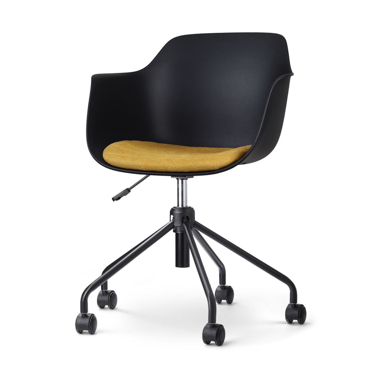 Nout-Liz bureaustoel zwart met okergeel zitkussen - zwart onderstel