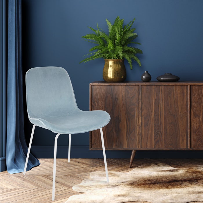 Nora-Fé eetkamerstoel velvet blauw - wit onderstel - Fluwelen - Blauw - Lichtblauw