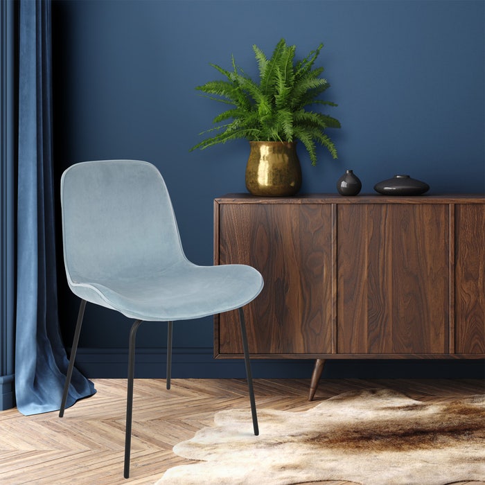 Nora-Fé eetkamerstoel velvet blauw - zwart onderstel - Fluwelen - Blauw - Lichtblauw