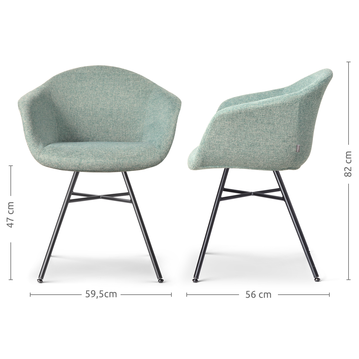 stijlvolle eetkamerstoel zacht groen - zwart onderstel - set van 2 - Noa-Otis