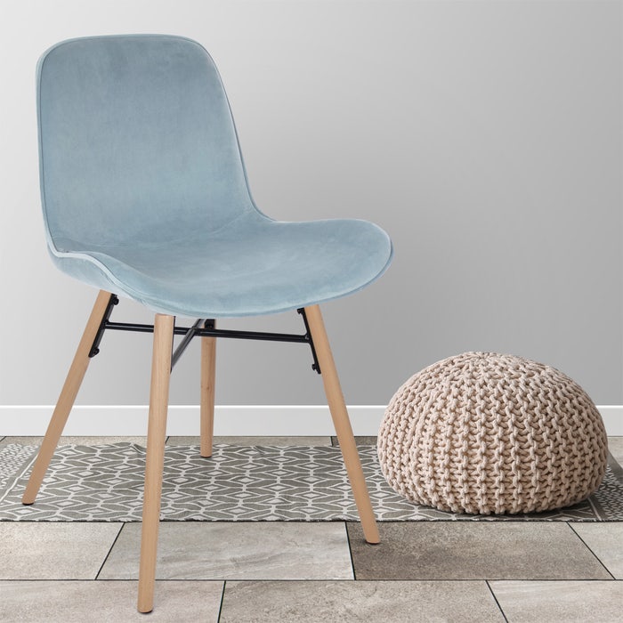 Nena-Fé eetkamerstoel velvet blauw - houten onderstel - fluwelen - velours - blauwe - lichtblauw