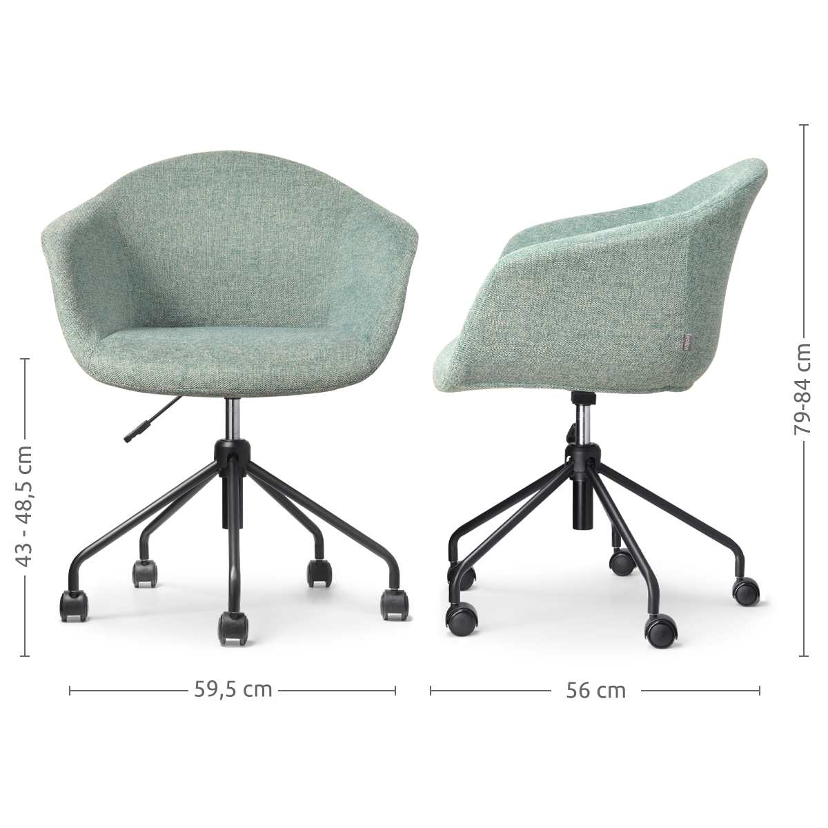 maatvoering van de Nout-Otis bureaustoel zacht groen - zwart onderstel