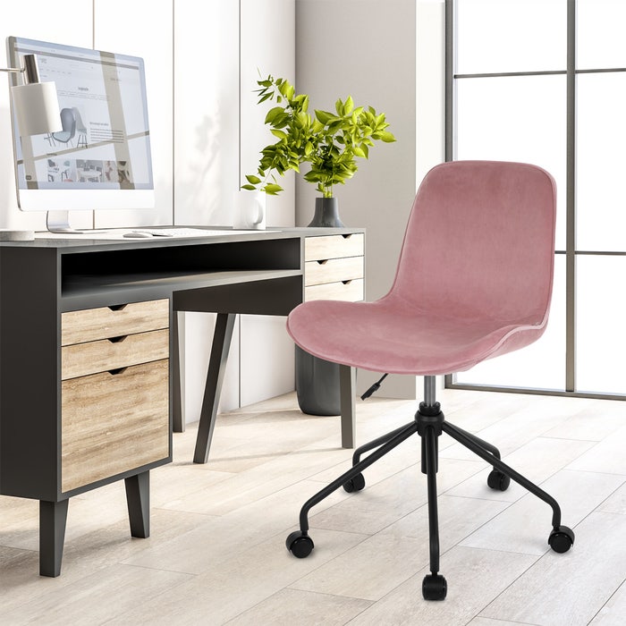 Nout-Fé bureaustoel velvet roze - zwart onderstel - Fluweel - bureaustoel - Draaibaar - Roze