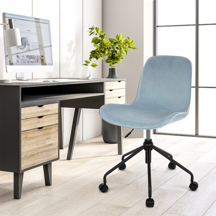 Nout-Fé bureaustoel velvet blauw - zwart onderstel - Burostoel - Draaibaar - Blauw