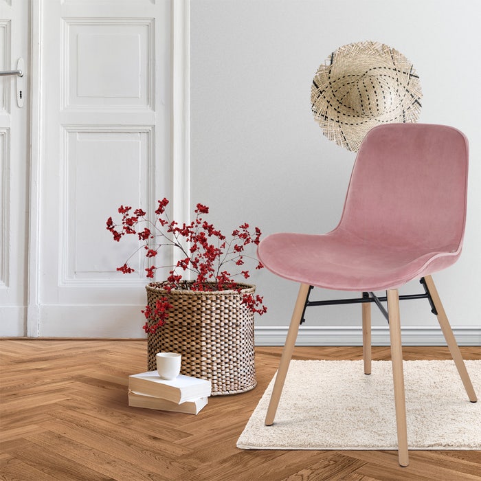 Nena-Fé eetkamerstoel velvet roze - houten onderstel - fluwelen - roze - velours