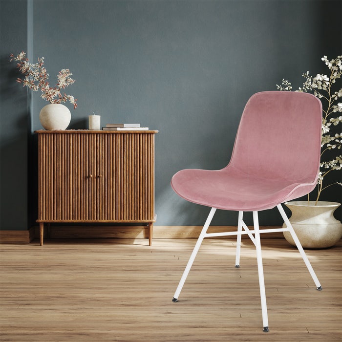 Noa-Fé eetkamerstoel velvet roze - wit onderstel - fluwelen - velours - bruine