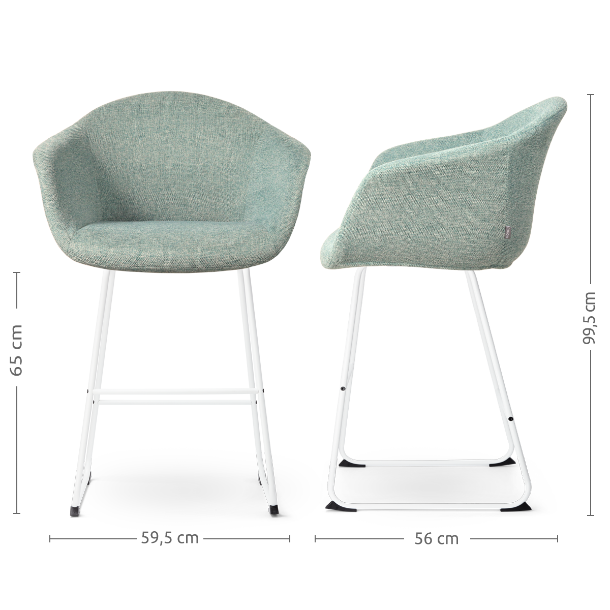 maatvoering van de Nino-Otis barkruk zacht groen - wit onderstel - 65 cm