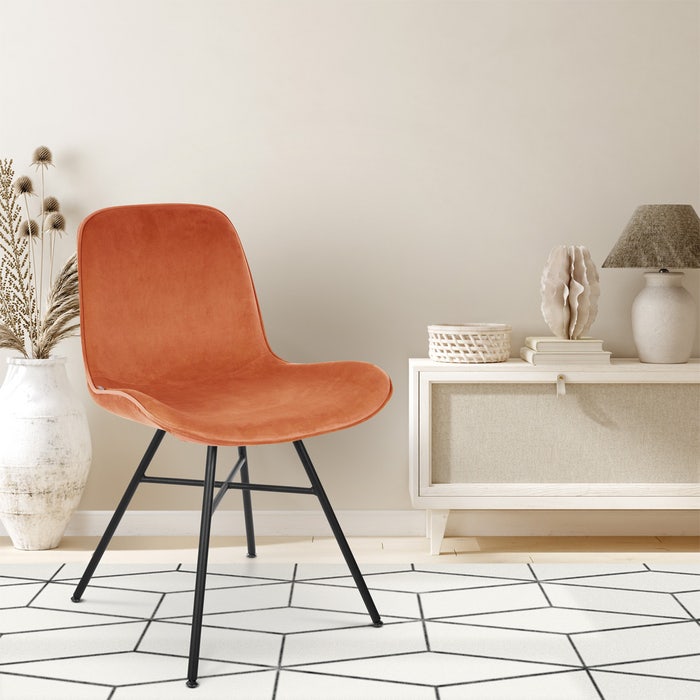 Noa-Fé eetkamerstoel velvet oker brons - zwart onderstel - Koper - Bekleed - Fluwelen