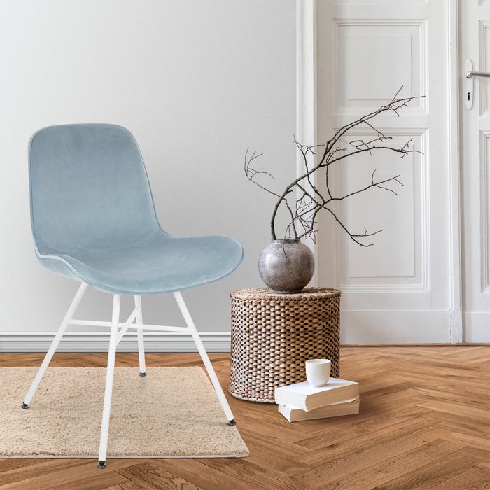 Noa-Fé eetkamerstoel velvet blauw - wit onderstel - velours - fluwelen - blauwe