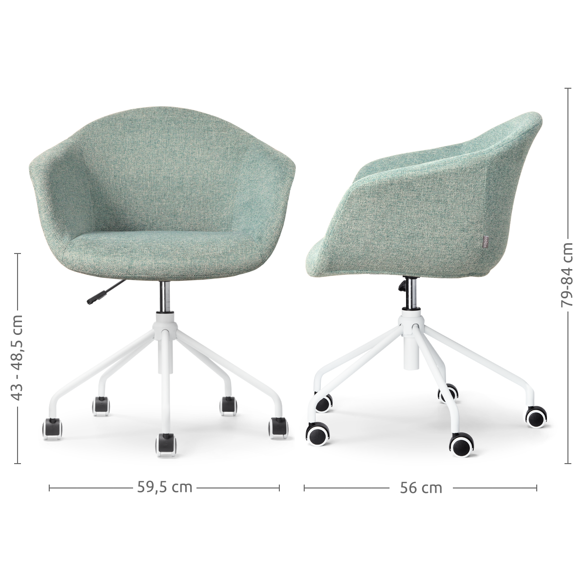 maatvoering van de Nout-Otis bureaustoel zacht groen - wit onderstel