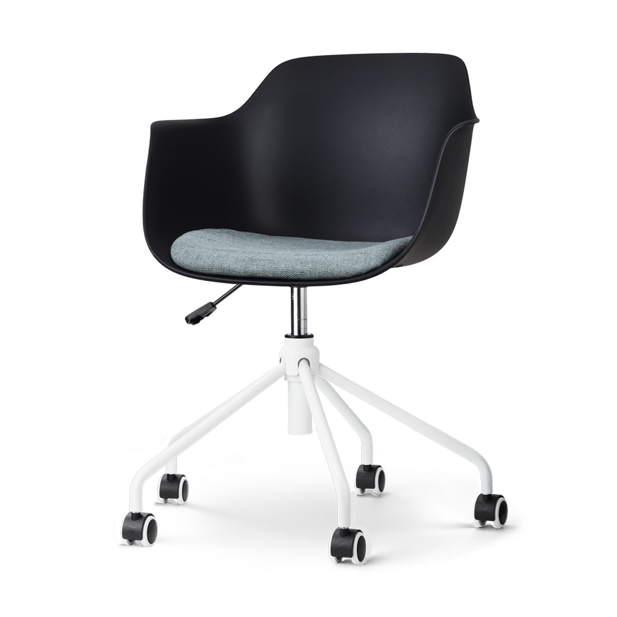 Nout-Liz bureaustoel zwart met zacht groen zitkussen - wit onderstel
