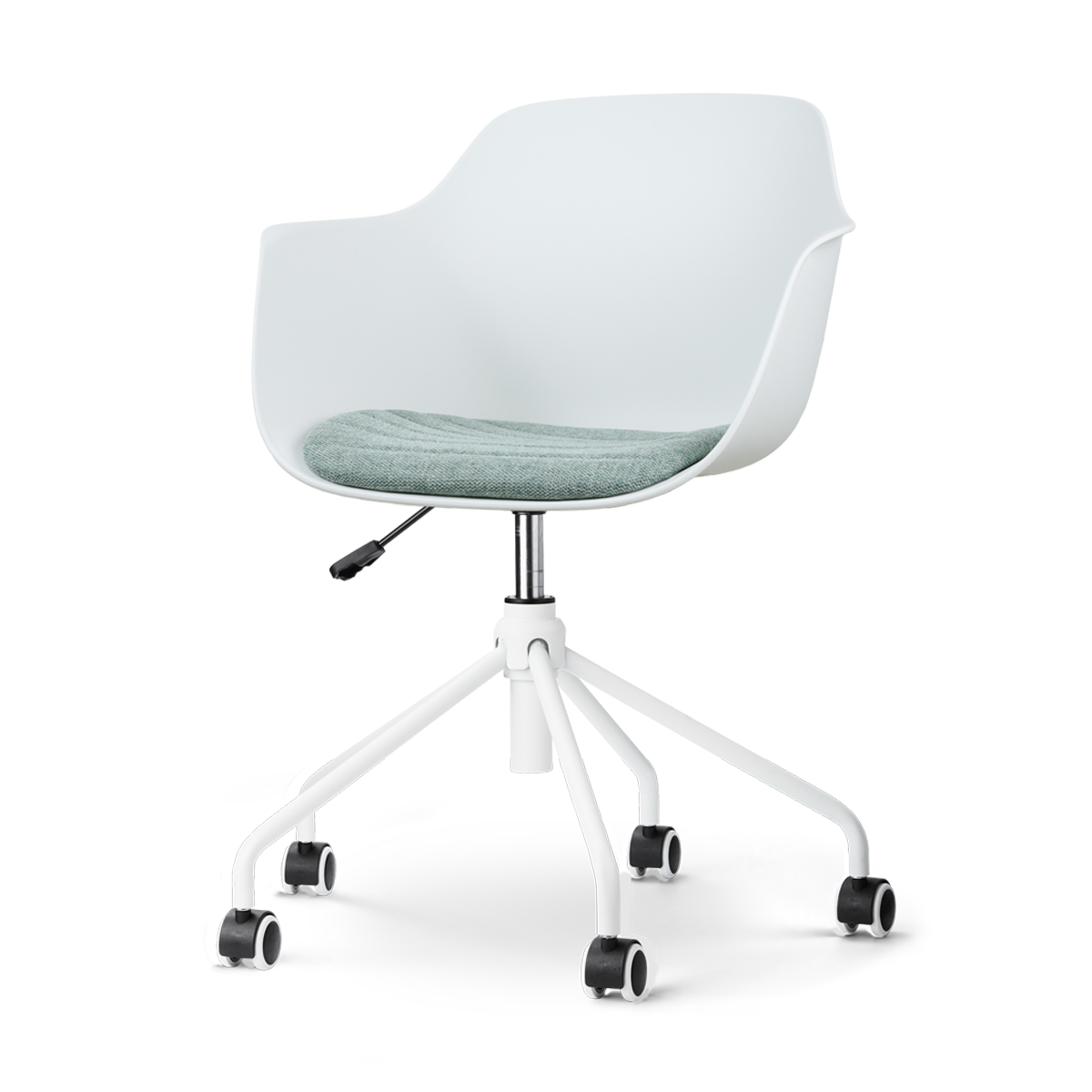 Nout-Liz bureaustoel wit met zacht groen zitkussen - wit onderstel