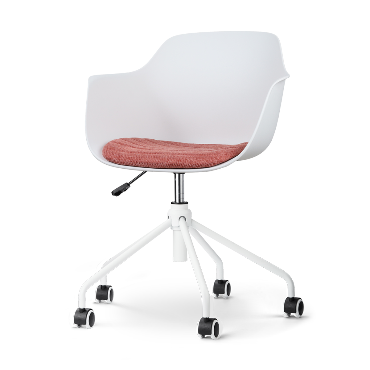 Nout-Liz bureaustoel wit met terracotta rood zitkussen - wit onderstel