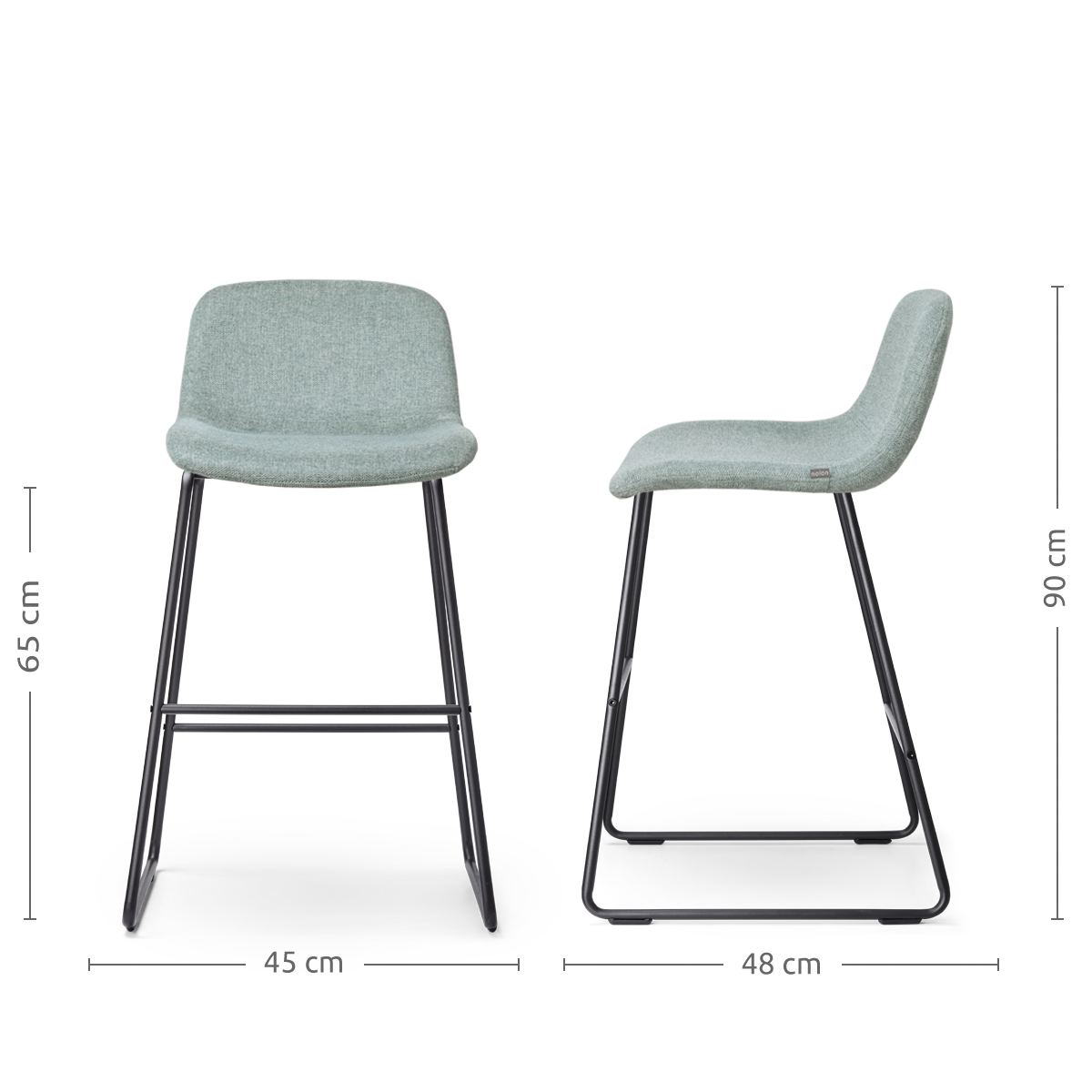 maatvoering van de Nino-Mats barkruk zacht groen - zwart onderstel - 65 cm