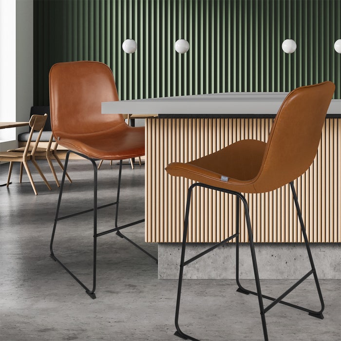 Nino-Fé barkruk kunstleer cognac - zwart onderstel 75 cm - pu leren - bar - bruine