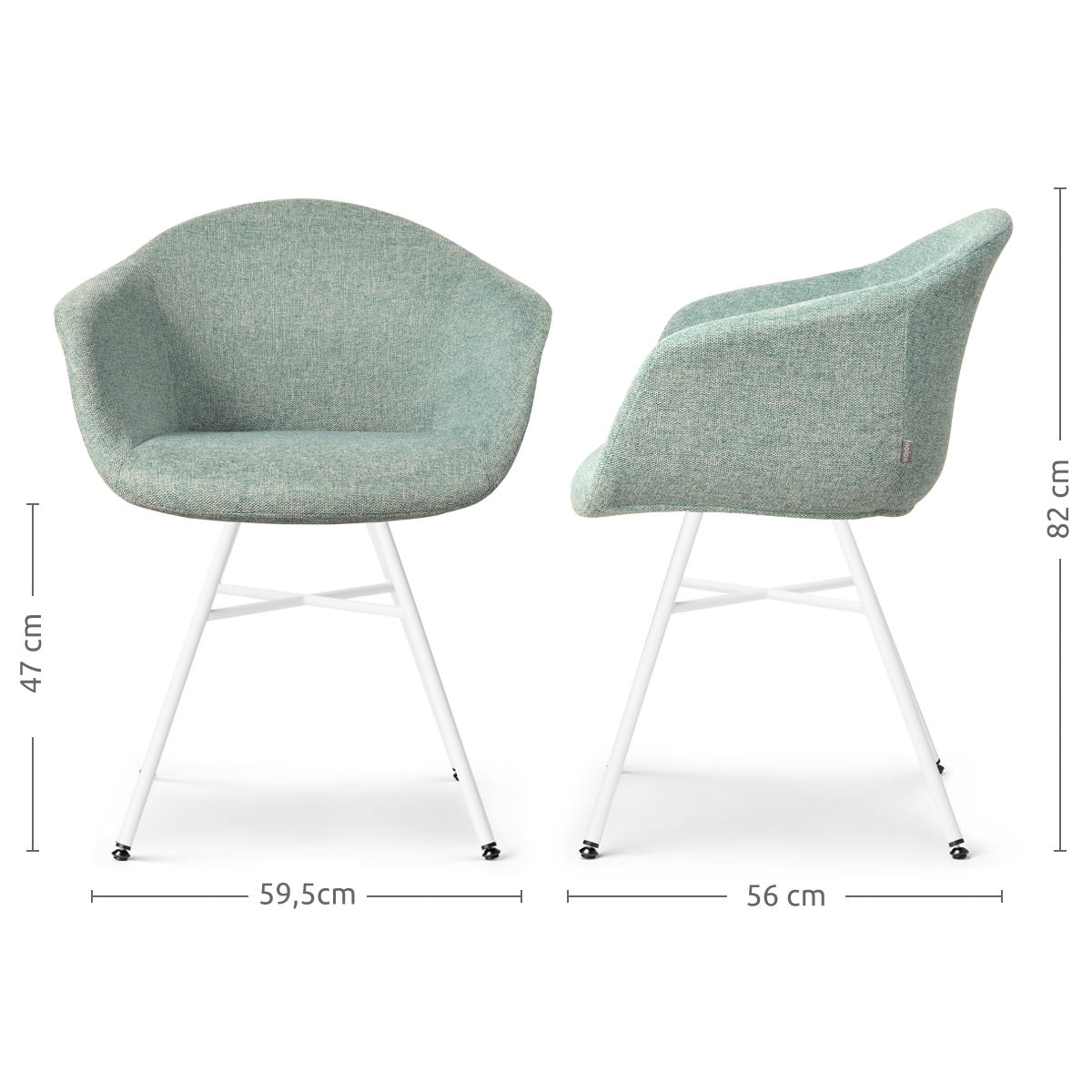 stijlvolle eetkamerstoel zacht groen - wit onderstel - set van 2 - Noa-Otis