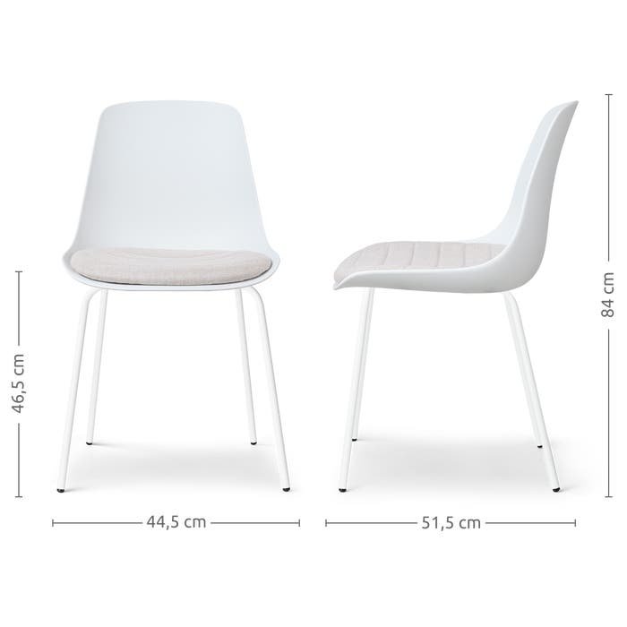 maatvoering van de Nora-Liv eetkamerstoel wit met beige zitkussen - wit onderstel