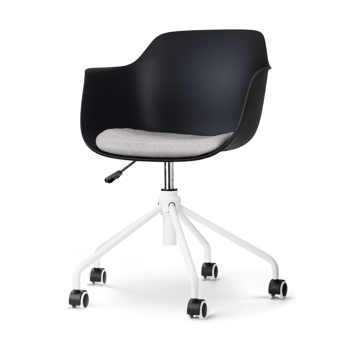 Nout-Liz bureaustoel zwart met beige zitkussen - wit onderstel
