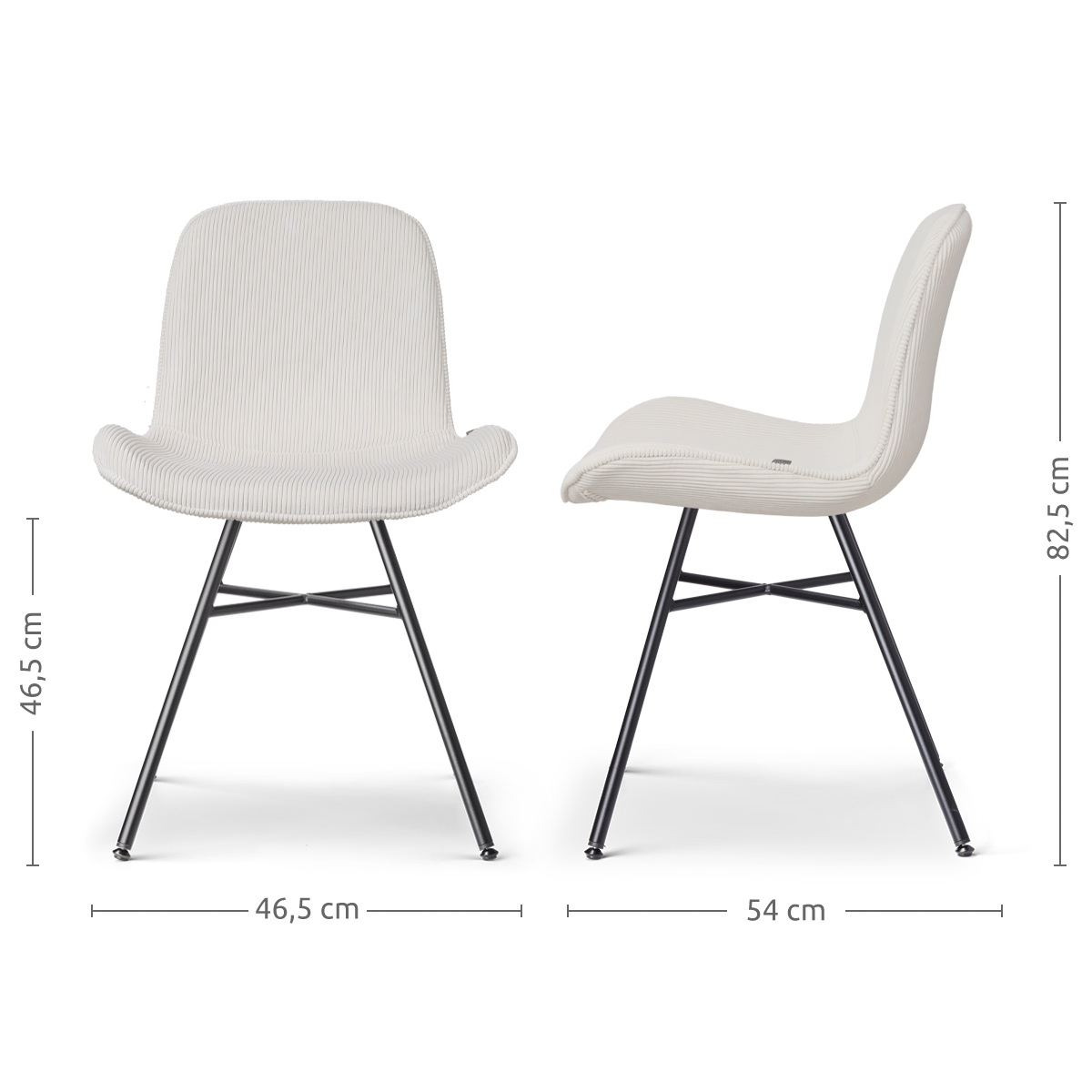 maatvoering van de Noa-Fé eetkamerstoel rib creme - zwart onderstel