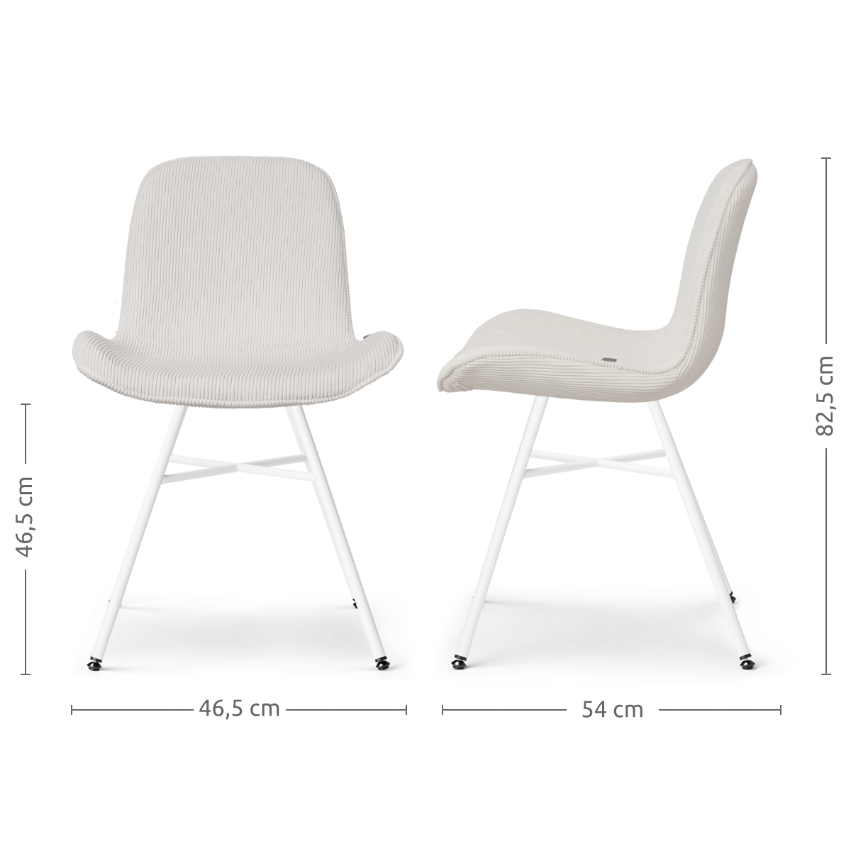 maatvoering van de Noa-Fé eetkamerstoel rib creme - wit onderstel