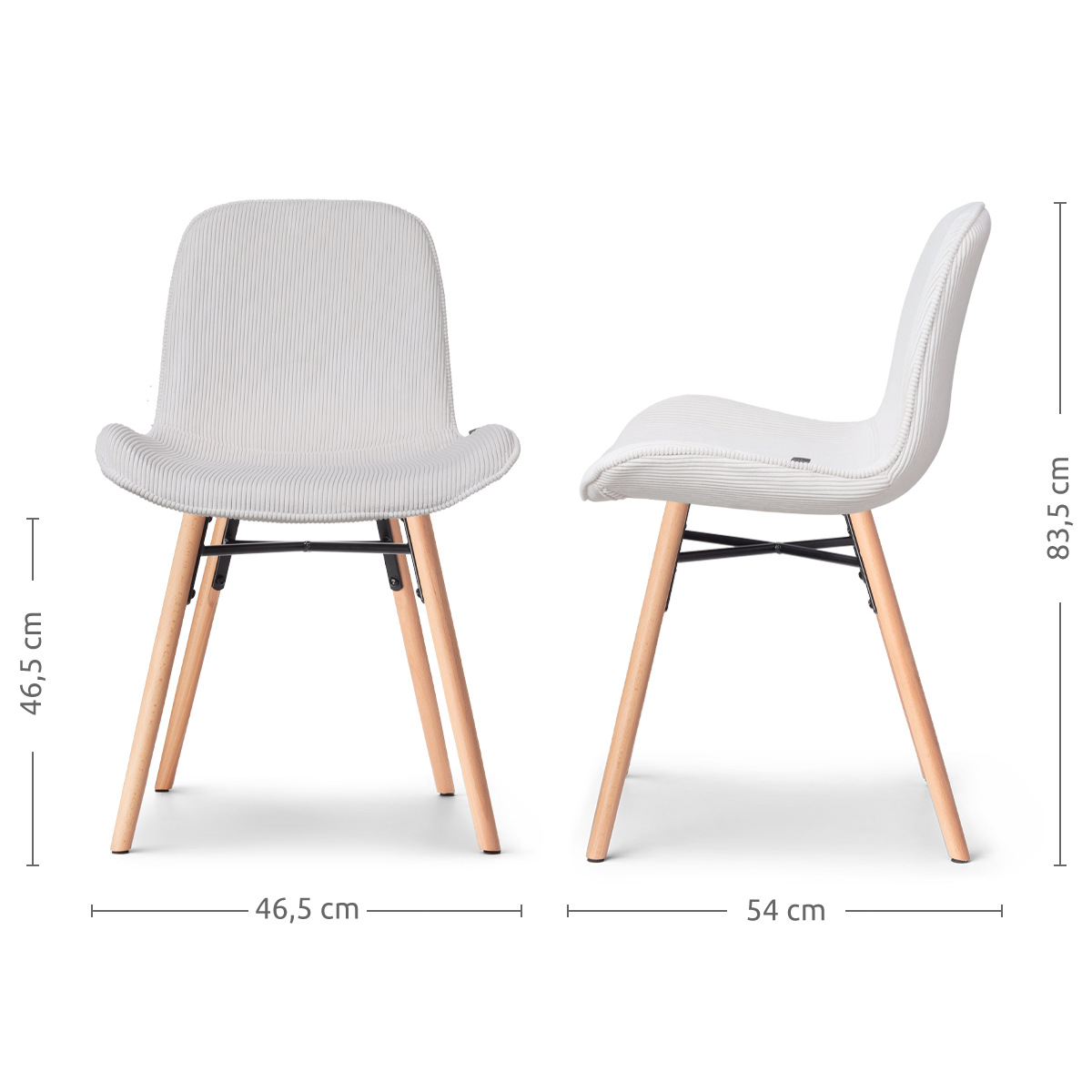 maatvoering van de Nena-Fé eetkamerstoel rib creme - houten onderstel