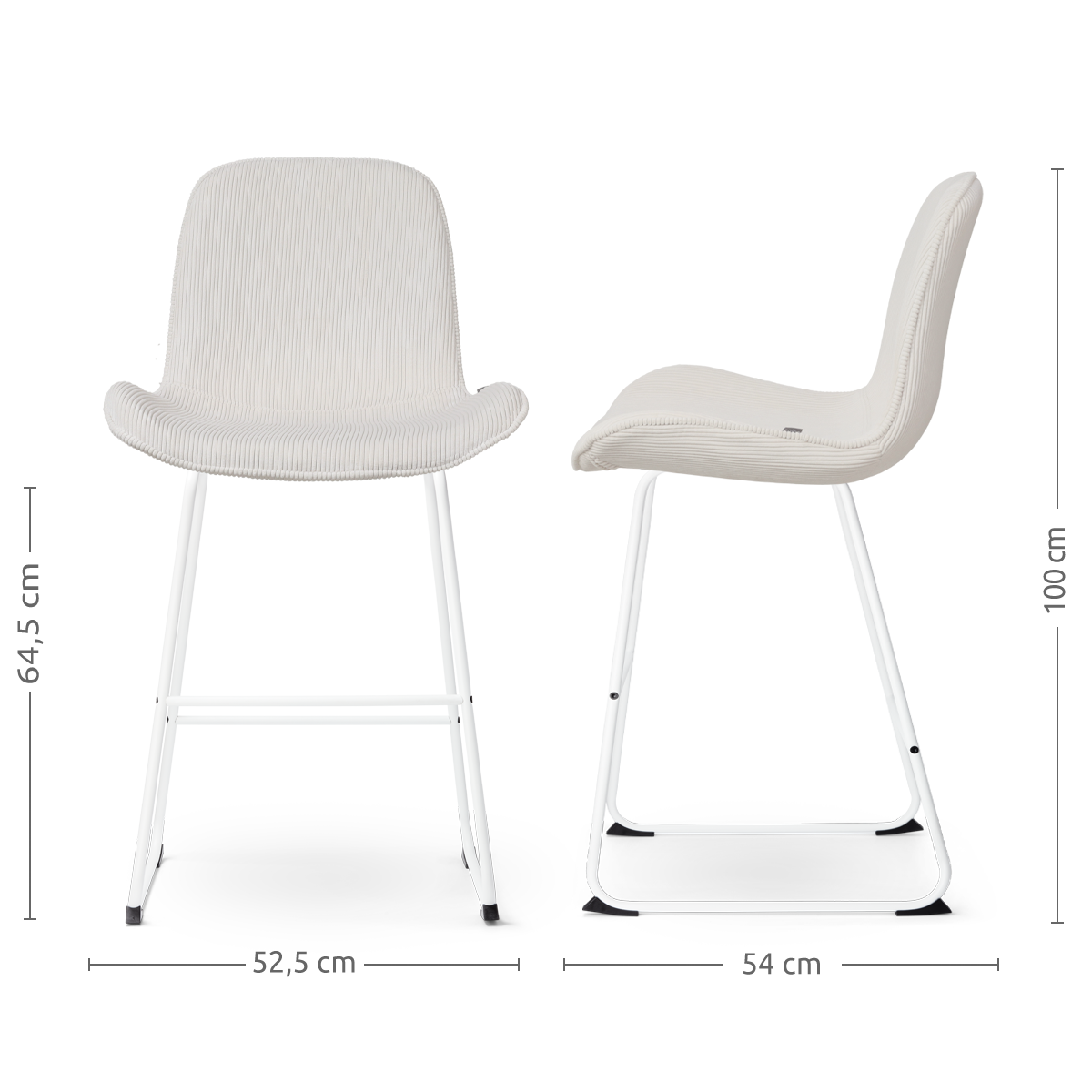 maatvoering van de Nino-Fé barkruk rib creme - wit onderstel - 65 cm